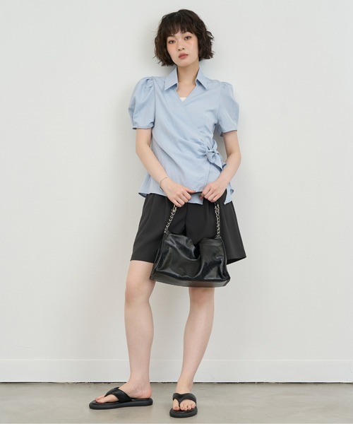 NUJOH(ヌゾ)の「Wrap Ribbon Puff Blouse / ラップリボンパフブラウス(シャツ/ブラウス・レディース・ホワイト/ライトブルー・FREE)」の5枚目の写真