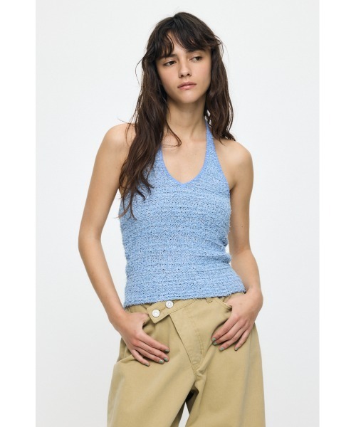 MOUSSY(マウジー)の「HALTER NECK KNIT キャミソール(キャミソール・レディース・ネイビー/ホワイト/ライトブルー・FREE)」の5枚目の写真
