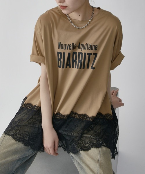 Lui's(ルイス)の「レース切替プリントロゴTシャツ(Tシャツ/カットソー・レディース・ブラウン/ブラック/オフホワイト・FREE)」の3枚目の写真