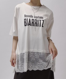 レース切替プリントロゴTシャツ