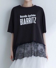 Lui's（ルイス）の「レース切替プリントロゴTシャツ（Tシャツ/カットソー）」