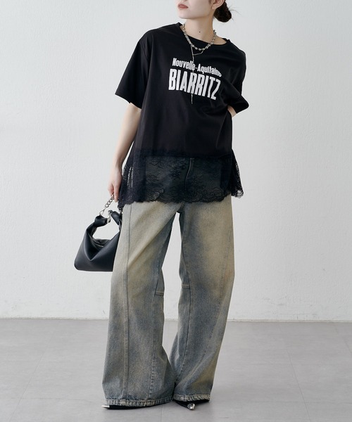 Lui's(ルイス)の「レース切替プリントロゴTシャツ(Tシャツ/カットソー・レディース・ブラウン/ブラック/オフホワイト・FREE)」の22枚目の写真