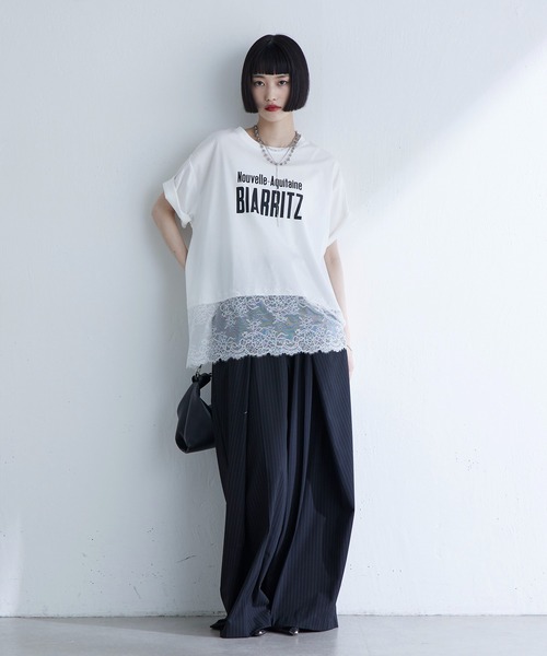 Lui's(ルイス)の「レース切替プリントロゴTシャツ(Tシャツ/カットソー・レディース・ブラウン/ブラック/オフホワイト・FREE)」の5枚目の写真