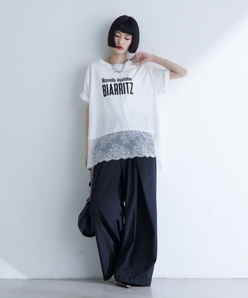 Lui's(ルイス)の「レース切替プリントロゴTシャツ(Tシャツ/カットソー・レディース・ブラウン/ブラック/オフホワイト・FREE)」の6枚目の写真