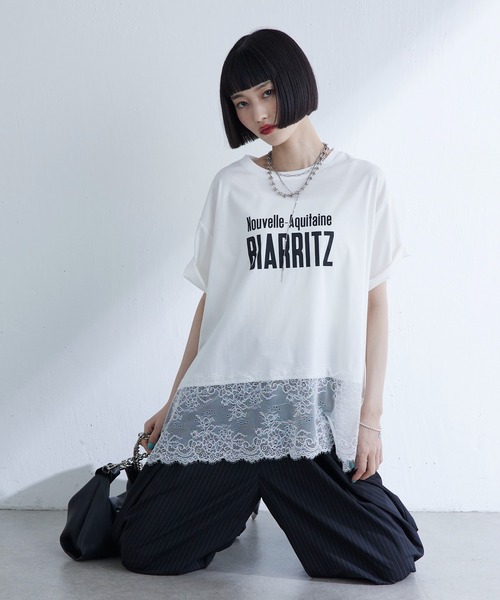 Lui's(ルイス)の「レース切替プリントロゴTシャツ(Tシャツ/カットソー・レディース・ブラウン/ブラック/オフホワイト・FREE)」の4枚目の写真