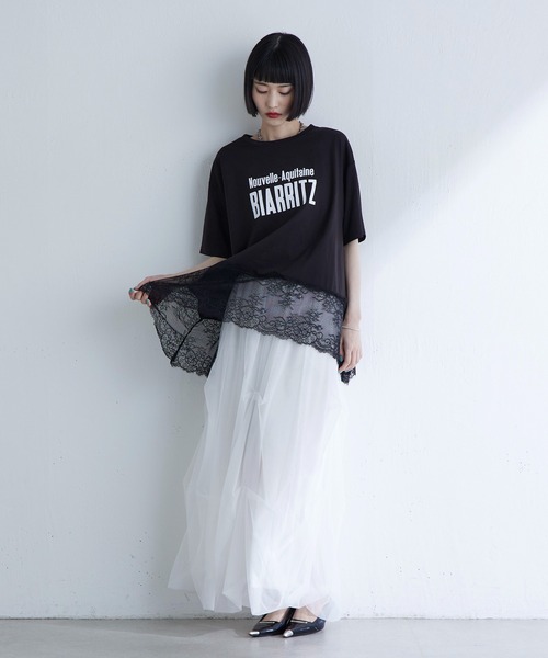 Lui's(ルイス)の「レース切替プリントロゴTシャツ(Tシャツ/カットソー・レディース・ブラウン/ブラック/オフホワイト・FREE)」の14枚目の写真