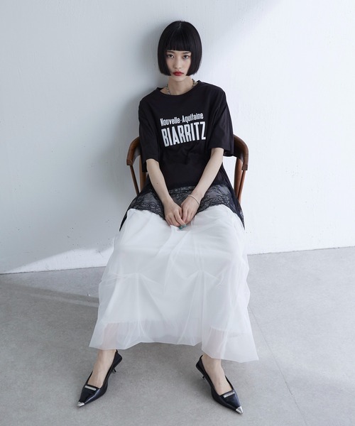 Lui's(ルイス)の「レース切替プリントロゴTシャツ(Tシャツ/カットソー・レディース・ブラウン/ブラック/オフホワイト・FREE)」の17枚目の写真