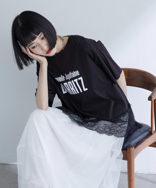 Lui's(ルイス)の「レース切替プリントロゴTシャツ(Tシャツ/カットソー・レディース・ブラウン/ブラック/オフホワイト・FREE)」の13枚目の写真