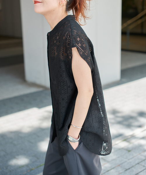 Spick & Span(スピックアンドスパン)の「《追加》PEレースフレンチスリーブシャツ(シャツ/ブラウス・レディース・ブラック/ホワイト・FREE)」の7枚目の写真