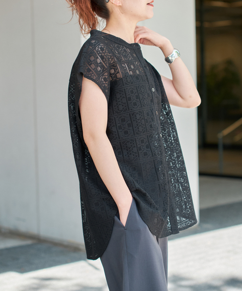 Spick & Span(スピックアンドスパン)の「《追加》PEレースフレンチスリーブシャツ(シャツ/ブラウス・レディース・ブラック/ホワイト・FREE)」の8枚目の写真