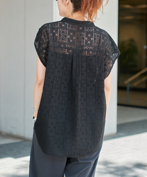 Spick & Span(スピックアンドスパン)の「《追加》PEレースフレンチスリーブシャツ(シャツ/ブラウス・レディース・ブラック/ホワイト・FREE)」の9枚目の写真