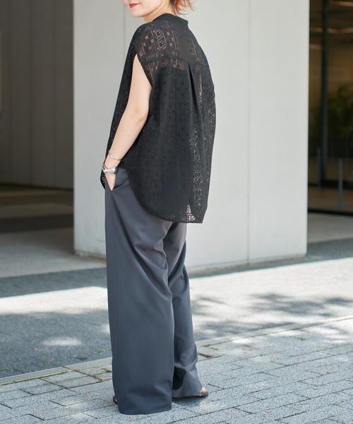 Spick & Span(スピックアンドスパン)の「《追加》PEレースフレンチスリーブシャツ(シャツ/ブラウス・レディース・ブラック/ホワイト・FREE)」の10枚目の写真