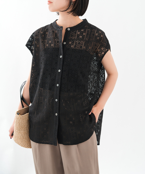 Spick & Span(スピックアンドスパン)の「《追加》PEレースフレンチスリーブシャツ(シャツ/ブラウス・レディース・ブラック/ホワイト・FREE)」の13枚目の写真