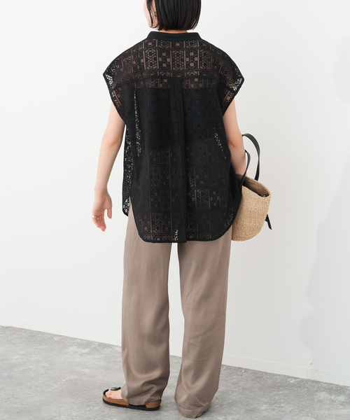 Spick & Span(スピックアンドスパン)の「《追加》PEレースフレンチスリーブシャツ(シャツ/ブラウス・レディース・ブラック/ホワイト・FREE)」の18枚目の写真
