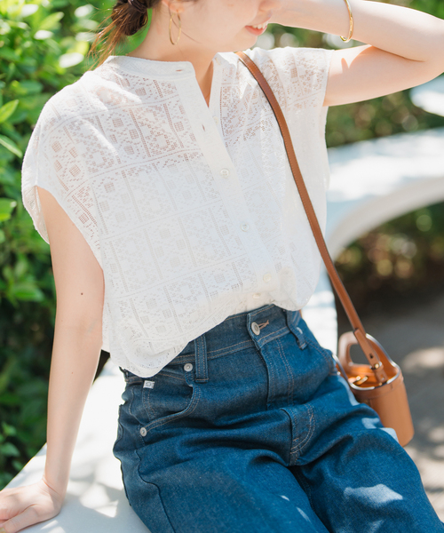 Spick & Span(スピックアンドスパン)の「《追加》PEレースフレンチスリーブシャツ(シャツ/ブラウス・レディース・ブラック/ホワイト・FREE)」の21枚目の写真