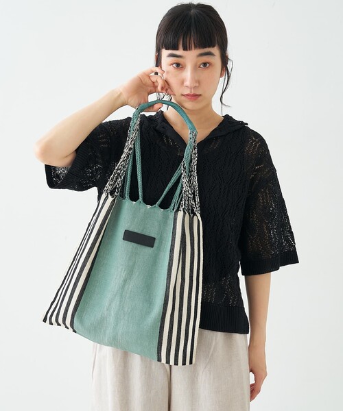Moon Bird(ムーンバード)の「【MOON BIRD/ムーンバード】手織りハンモックバッグ(かごバッグ・レディース・アイボリー/セージグリーン/ブラウン・フリー)」の3枚目の写真