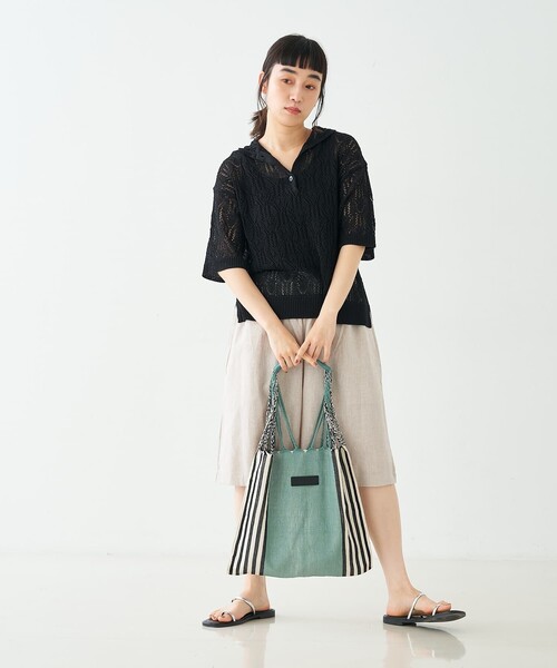 Moon Bird(ムーンバード)の「【MOON BIRD/ムーンバード】手織りハンモックバッグ(かごバッグ・レディース・アイボリー/セージグリーン/ブラウン・フリー)」の9枚目の写真