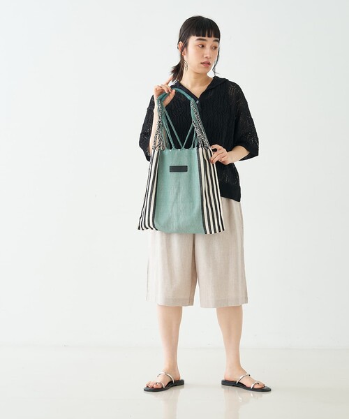 Moon Bird(ムーンバード)の「【MOON BIRD/ムーンバード】手織りハンモックバッグ(かごバッグ・レディース・アイボリー/セージグリーン/ブラウン・フリー)」の10枚目の写真