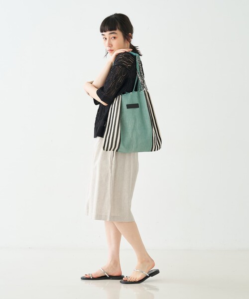Moon Bird(ムーンバード)の「【MOON BIRD/ムーンバード】手織りハンモックバッグ(かごバッグ・レディース・アイボリー/セージグリーン/ブラウン・フリー)」の11枚目の写真