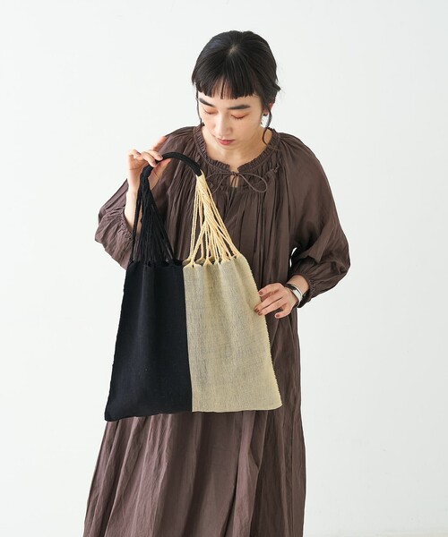 Moon Bird(ムーンバード)の「【MOON BIRD/ムーンバード】手織りハンモックバッグ(かごバッグ・レディース・アイボリー/セージグリーン/ブラウン・フリー)」の20枚目の写真