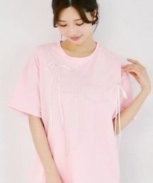 【ZOZO限定】リボン×パール装飾オーバーサイズTシャツ