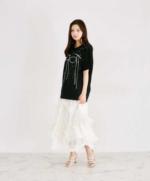 tocco closet(トッコ クローゼット)の「【ZOZO限定】リボン×パール装飾オーバーサイズTシャツ(Tシャツ/カットソー・レディース・ブラック/ピンク/ホワイト・M)」の11枚目の写真