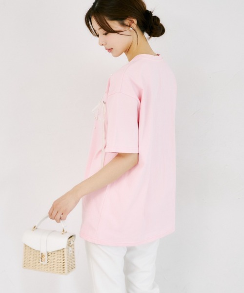 tocco closet(トッコ クローゼット)の「【ZOZO限定】リボン×パール装飾オーバーサイズTシャツ(Tシャツ/カットソー・レディース・ブラック/ピンク/ホワイト・M)」の22枚目の写真
