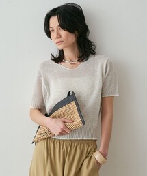 qualite | カラーポリリネンVネックニット　春服　夏服　オフィスカジュアル(ニット/セーター)