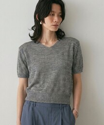 qualite | カラーポリリネンVネックニット 春服 夏服 オフィスカジュアル(ニット/セーター)