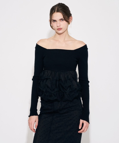ME COUTURE（ミークチュール）の「チュールバルーンリブニット（ニット/セーター・レディース・アイボリー/ブラック・FREE）」の2枚目の写真