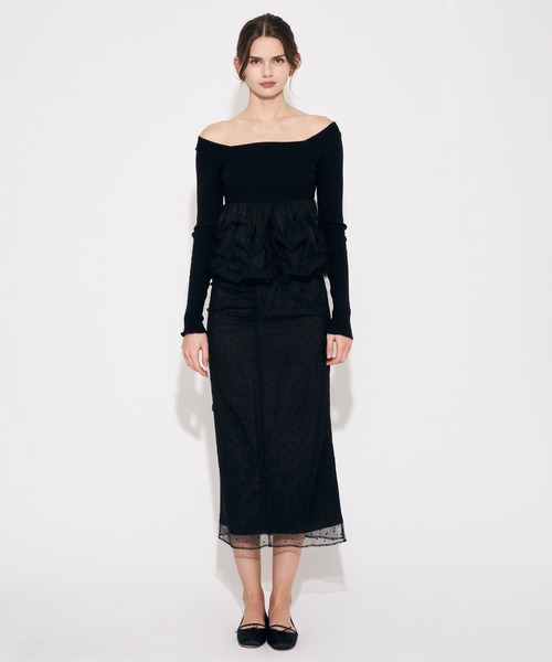 ME COUTURE（ミークチュール）の「チュールバルーンリブニット（ニット/セーター・レディース・アイボリー/ブラック・FREE）」の3枚目の写真