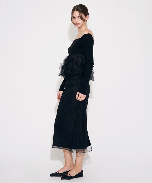 ME COUTURE（ミークチュール）の「チュールバルーンリブニット（ニット/セーター・レディース・アイボリー/ブラック・FREE）」の4枚目の写真