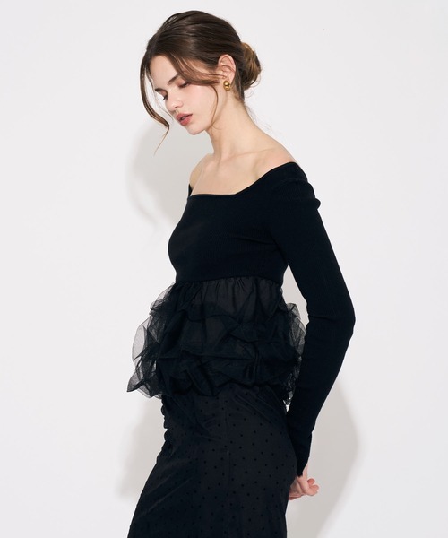 ME COUTURE（ミークチュール）の「チュールバルーンリブニット（ニット/セーター・レディース・アイボリー/ブラック・FREE）」の10枚目の写真