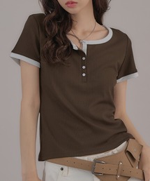 配色ヘンリーリンガーTシャツ