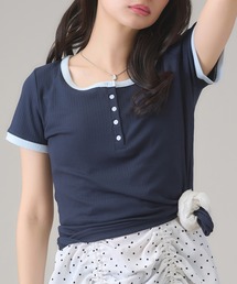 配色ヘンリーリンガーTシャツ