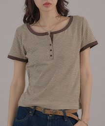 配色ヘンリーリンガーTシャツ