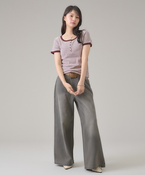 apres jour mignon(アプレジュールミニョン)の「配色ヘンリーリンガーTシャツ(Tシャツ/カットソー・レディース・ピンク/ブルー系その他/ネイビー/ブルー/ブラウン系その他/イエロー・LARGE/フリー)」の10枚目の写真
