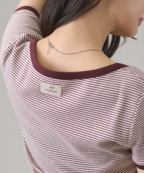 apres jour mignon(アプレジュールミニョン)の「配色ヘンリーリンガーTシャツ(Tシャツ/カットソー・レディース・ピンク/ブルー系その他/ネイビー/ブルー/ブラウン系その他/イエロー・LARGE/フリー)」の12枚目の写真