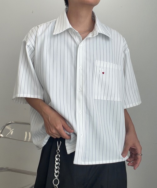 MandO（エムオー）（エムオー）の「ワンポイント刺繍アソートシャツ/ストライプ/チェック/無地（シャツ/ブラウス・メンズ・ホワイト/ベージュ/ブルー・MEDIUM/LARGE）」の4枚目の写真