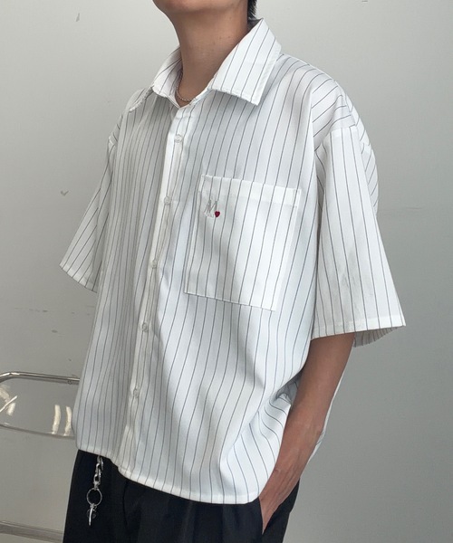 MandO（エムオー）（エムオー）の「ワンポイント刺繍アソートシャツ/ストライプ/チェック/無地（シャツ/ブラウス・メンズ・ホワイト/ベージュ/ブルー・MEDIUM/LARGE）」の6枚目の写真