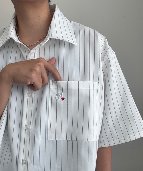 MandO（エムオー）（エムオー）の「ワンポイント刺繍アソートシャツ/ストライプ/チェック/無地（シャツ/ブラウス・メンズ・ホワイト/ベージュ/ブルー・MEDIUM/LARGE）」の9枚目の写真