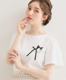 couture brooch | 【接触冷感・UVカット・洗える】リボンプリントTシャツ(Tシャツ/カットソー)