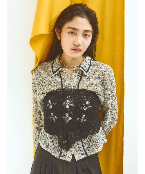 FIKA.（フィーカ）の「Mixed yarn knit polo shirt（シャツ/ブラウス・レディース・ブラック・MEDIUM）」の2枚目の写真