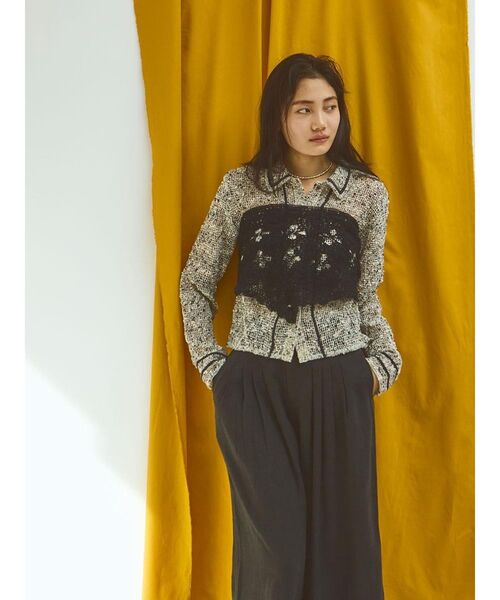 FIKA.（フィーカ）の「Mixed yarn knit polo shirt（シャツ/ブラウス・レディース・ブラック・MEDIUM）」の4枚目の写真
