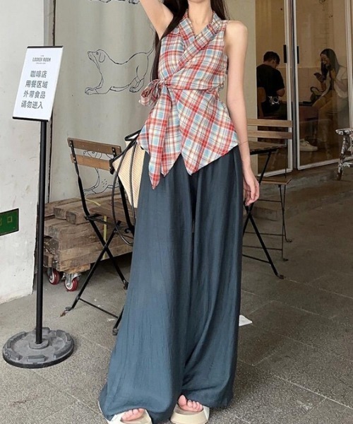 deux amour(ドゥーザムール)の「チェック柄カシュクールノースリウエストリボントップス(その他トップス・レディース・レッド・FREE)」の6枚目の写真