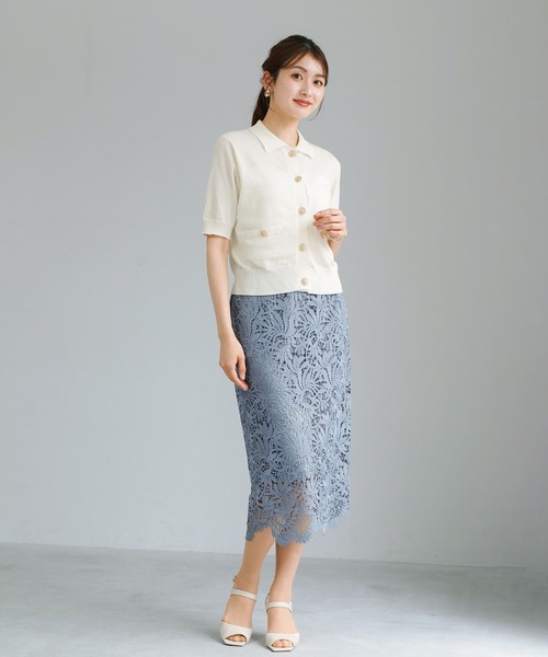 Emilyan（エミリアン）の「【 ドライタッチで夏も快適 】 強撚ニット・ゴールドボタン付きポロ（ニット/セーター・レディース・ブラック/オフホワイト/ネイビー・M）」の7枚目の写真