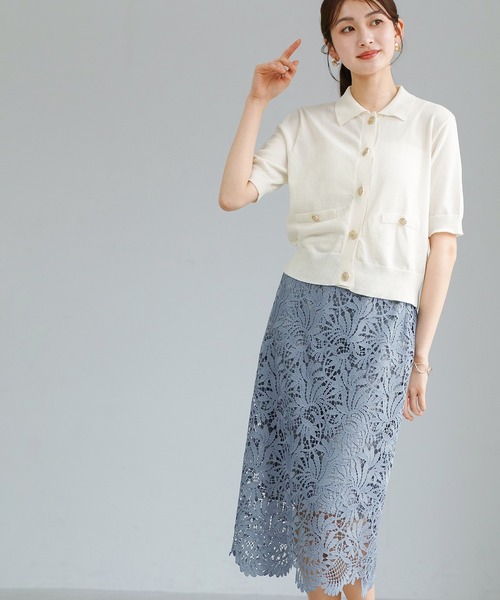 Emilyan（エミリアン）の「【 ドライタッチで夏も快適 】 強撚ニット・ゴールドボタン付きポロ（ニット/セーター・レディース・ブラック/オフホワイト/ネイビー・M）」の8枚目の写真