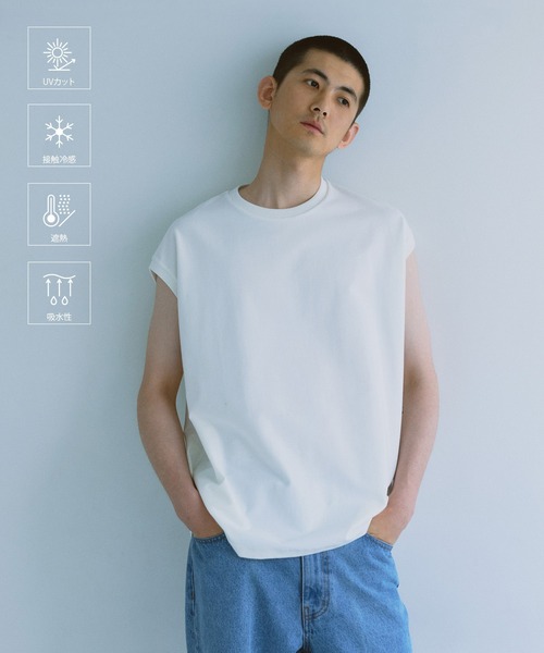 ADAM ET ROPE'(アダムエロペ)の「【MINUS】ノースリーブTシャツ / 接触冷感 / 遮熱 / UVカット / 吸水拡散(Tシャツ/カットソー・メンズ・ブラック/ホワイト・FREE)」の1枚目の写真