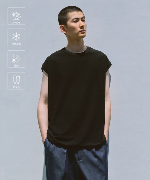 ADAM ET ROPE'(アダムエロペ)の「【MINUS】ノースリーブTシャツ / 接触冷感 / 遮熱 / UVカット / 吸水拡散(Tシャツ/カットソー・メンズ・ブラック/ホワイト・FREE)」の2枚目の写真