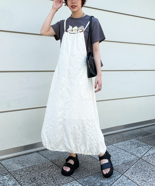 DOUBLE NAME(ダブルネーム)の「キラキラジャガードギャザーワンピース(ワンピース・レディース・ブラック/オフホワイト・FREE)」の12枚目の写真